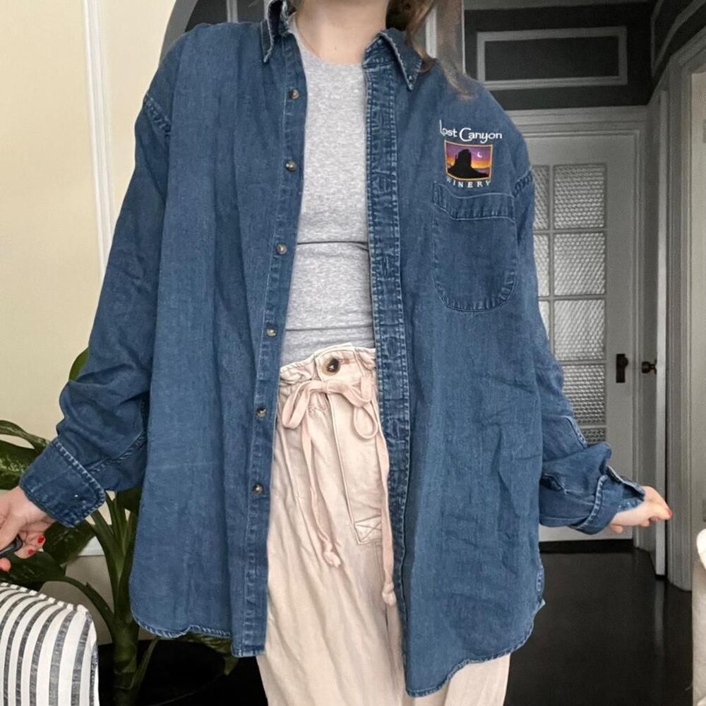 90s Vintage Lands End Women's Denim Button Up Long Sleeve Shirt